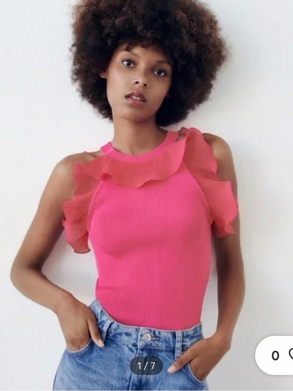 Zara Hot Pink Ruffle-Trim Ribbed Tank
